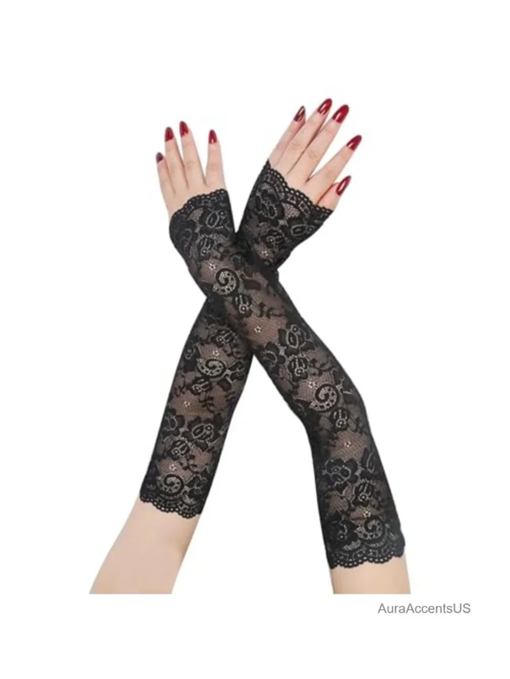 UV Protection Lace Arm Sleeves Women Floral Hollow Out Long Fingerless Driving